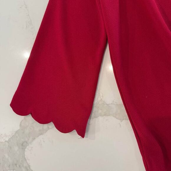 Jodifl Long Bell Sleeve Scalloped Hem Blouse Women’s Medium Bright Red Keyhole - Picture 3 of 7